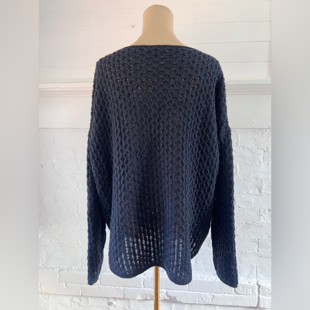 Vince Mini Cable Bateau Navy Blue Merino Alpaca Camel Blend - Picture 8 of 12